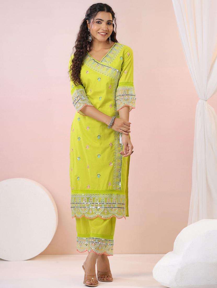 women embroidered long sleeve kurta pant set - 21954205 -  Standard Image - 2