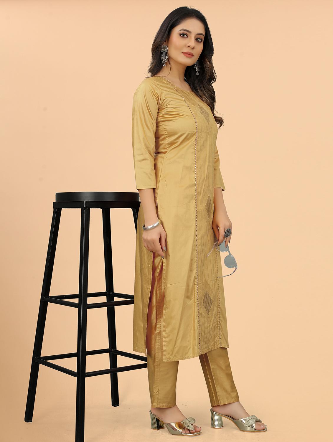 women three quarter sleeve kurta pant set - 21954209 - Standard Image - 2