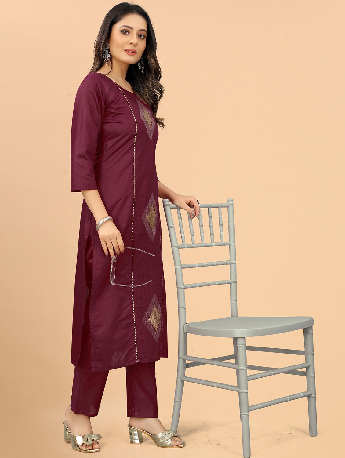 women three quarter sleeve kurta pant set - 21954210 - Standard Image - 2