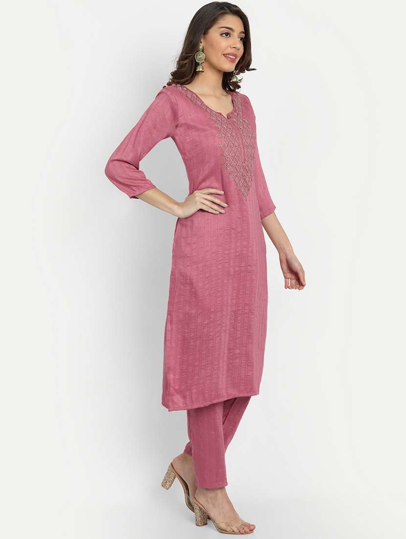 women three quarter sleeve kurta pant set - 21954216 -  Standard Image - 2