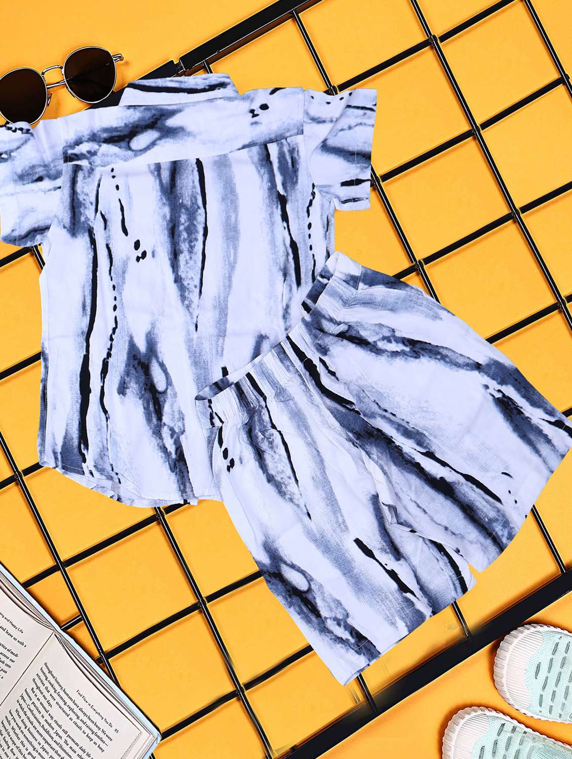 boys white printed shirt and shorts co-ord set - 21954280 -  Standard Image - 2