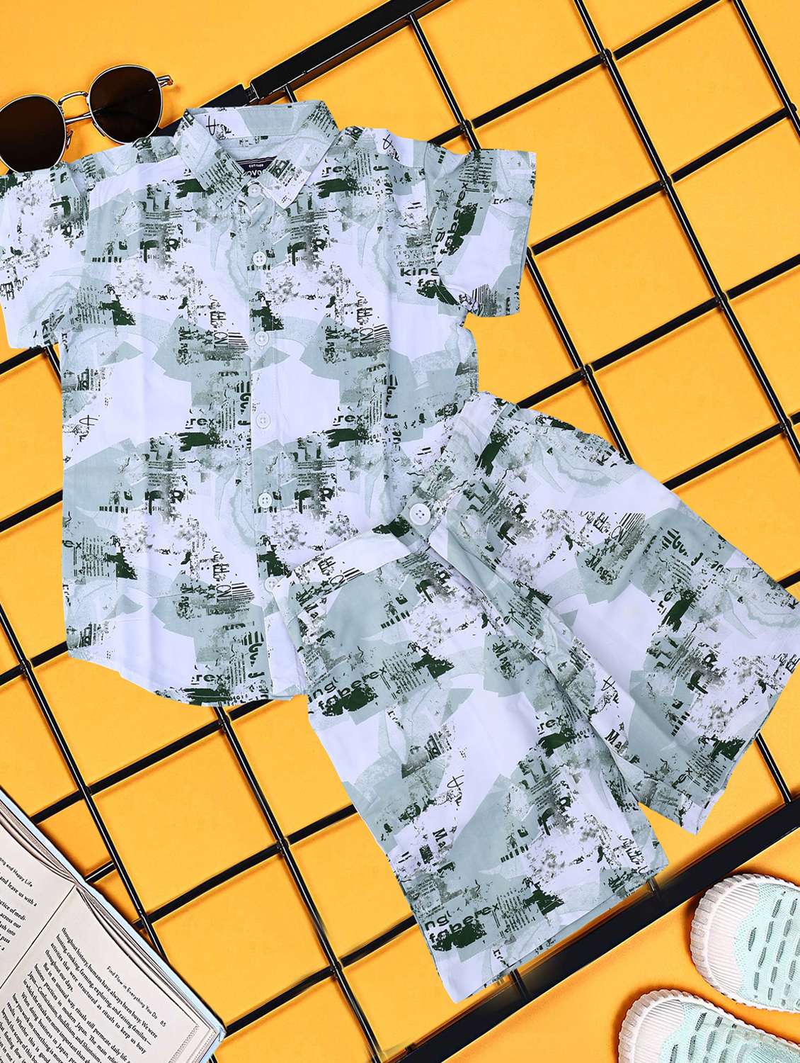 boys printed shirt and shorts co-ord set - 21954282 - Standard Image - 2