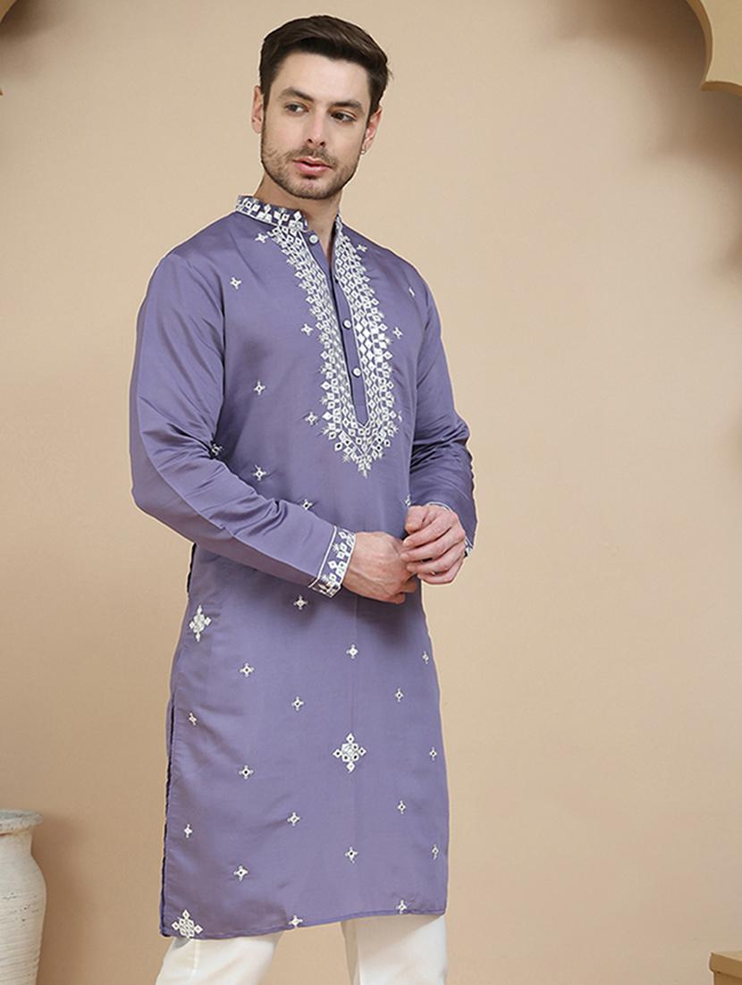 men embroidered mandarin neck long kurta - 21954310 - Standard Image - 2