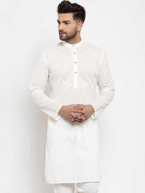 men embroidered mandarin neck long kurta - 21954314 - Standard Image - 0