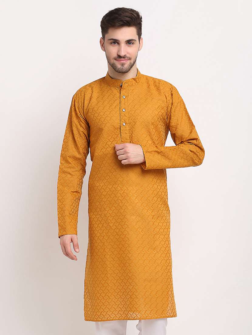 men embroidered mandarin neck long kurta
