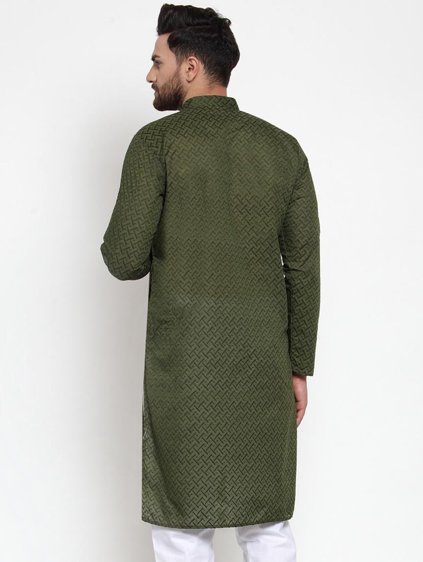 men embroidered mandarin neck long kurta - 21954318 - Standard Image - 2