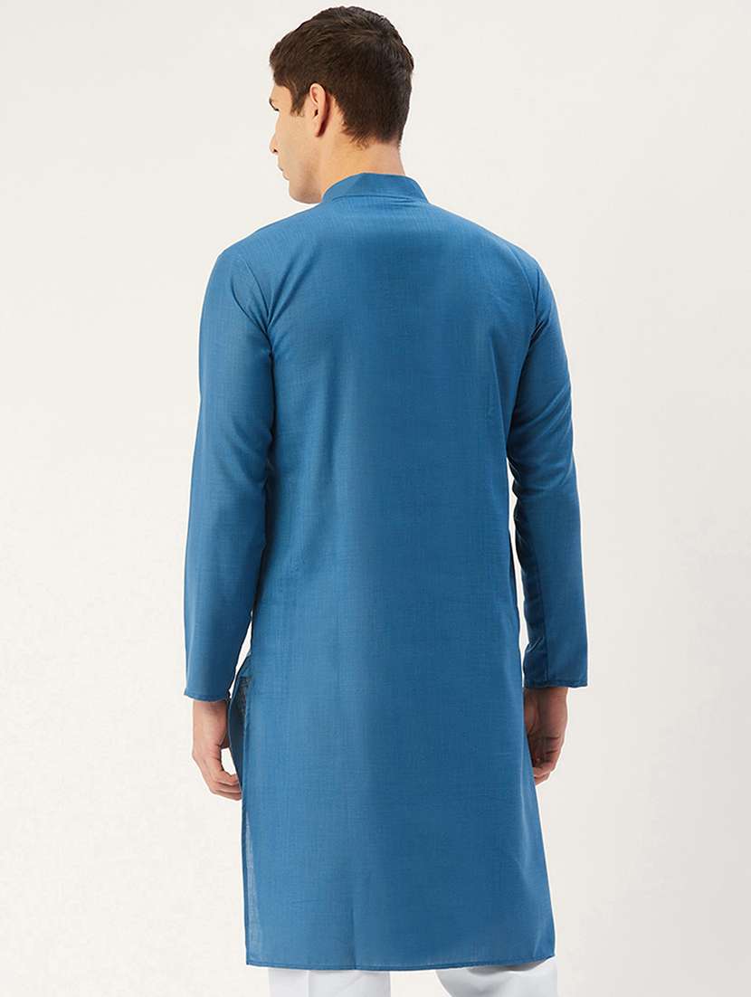 men solid mandarin neck long kurta - 21954329 - Standard Image - 2
