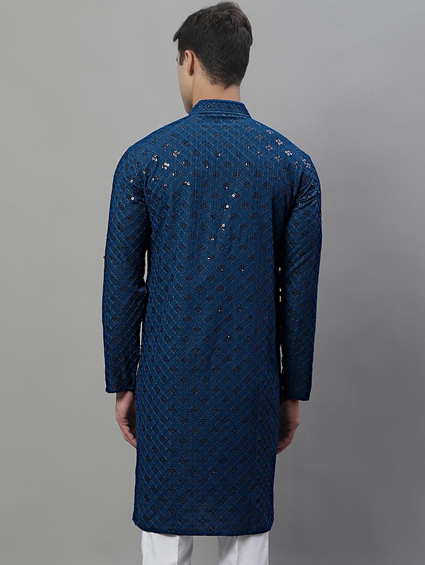 men embroidered mandarin neck long kurta - 21954334 - Standard Image - 2