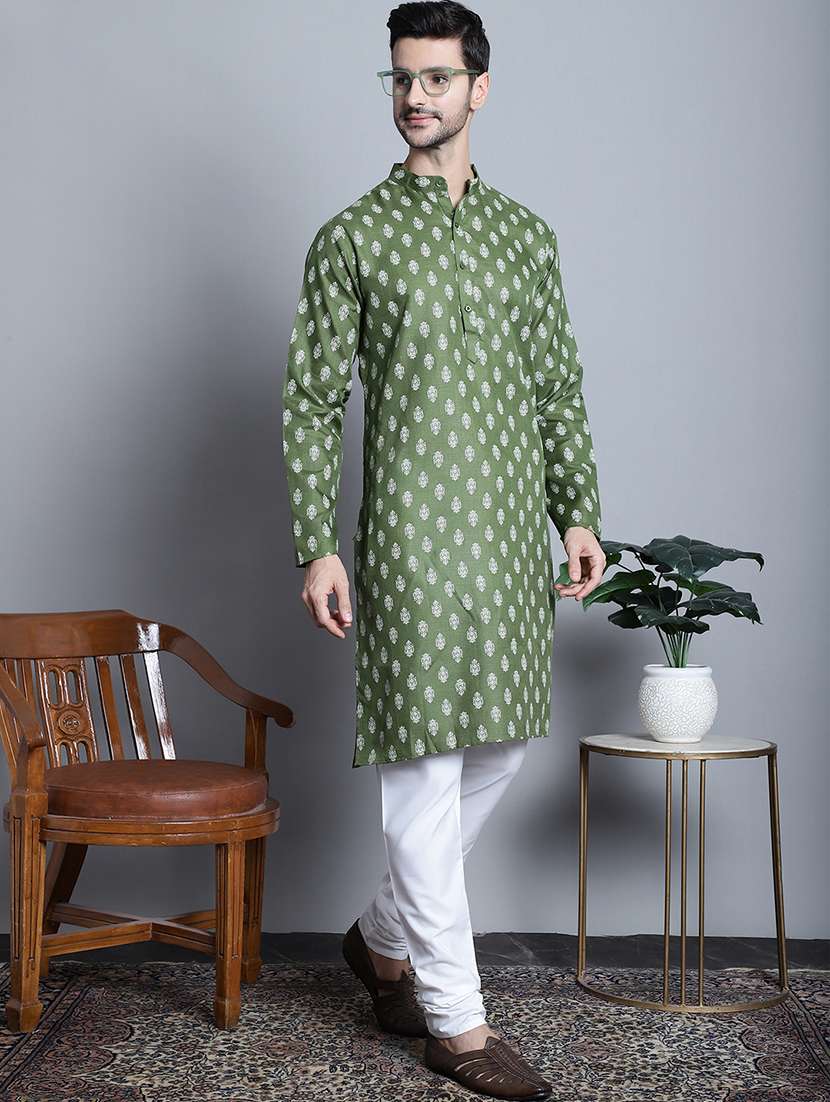 men mandarin neck kurta pyjama ethnic wear set