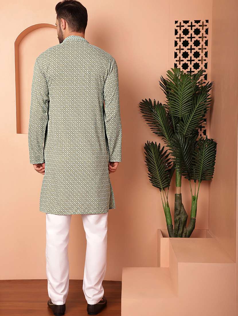 men mandarin neck kurta pyjama ethnic wear set - 21954391 -  Standard Image - 2