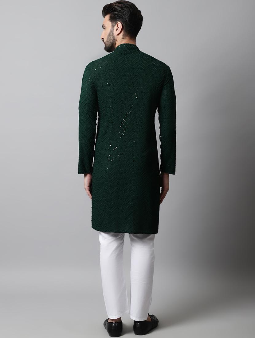 men mandarin neck kurta pyjama ethnic wear set - 21954396 - Standard Image - 2