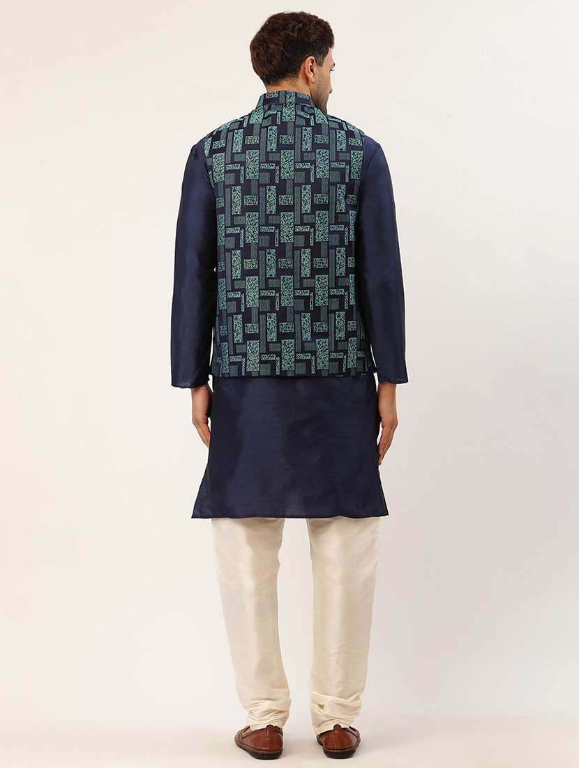 men mandarin neck kurta pyjama with jacket ethnic wear set - 21954426 -  Standard Image - 2