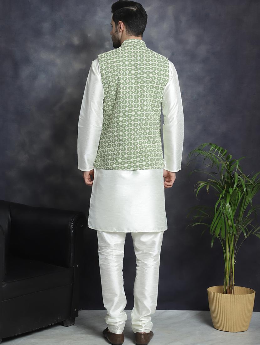 men mandarin neck kurta pyjama with jacket ethnic wear set - 21954428 - Standard Image - 2