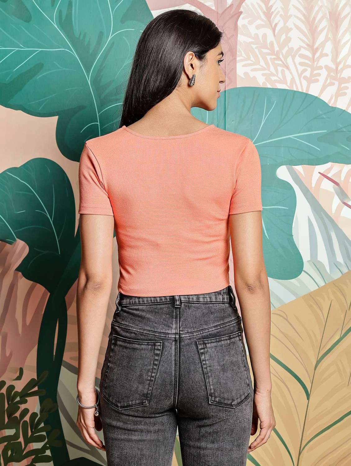 women solid round neck crop top - 21954440 -  Standard Image - 2