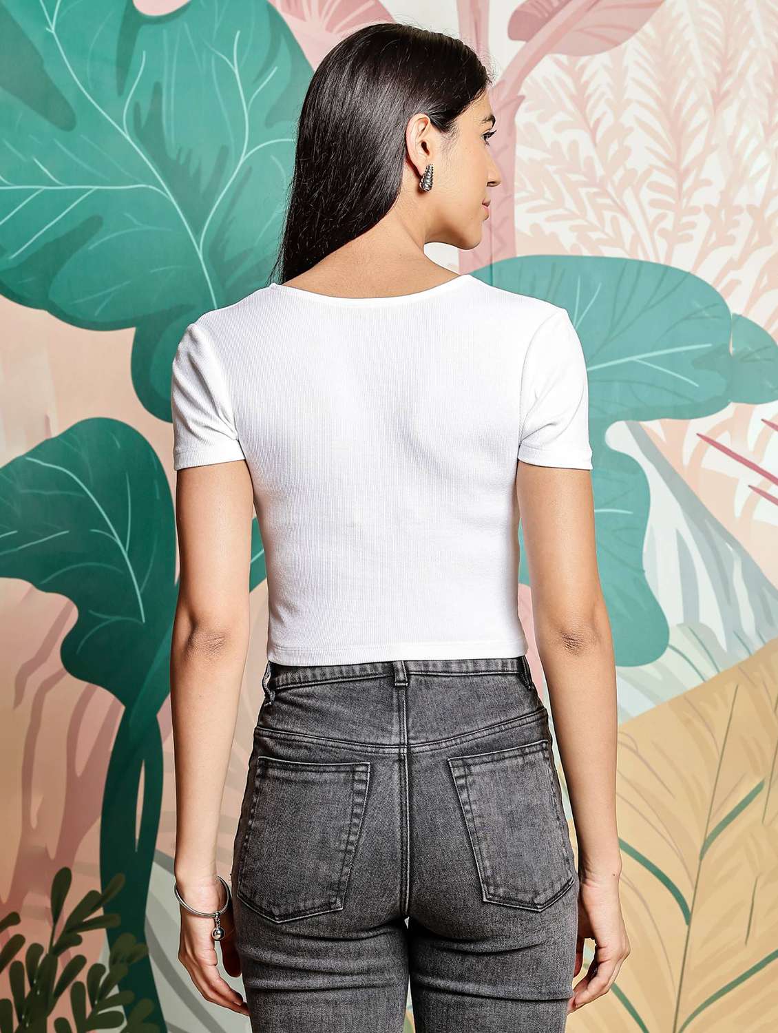 women solid round neck crop top - 21954441 -  Standard Image - 2