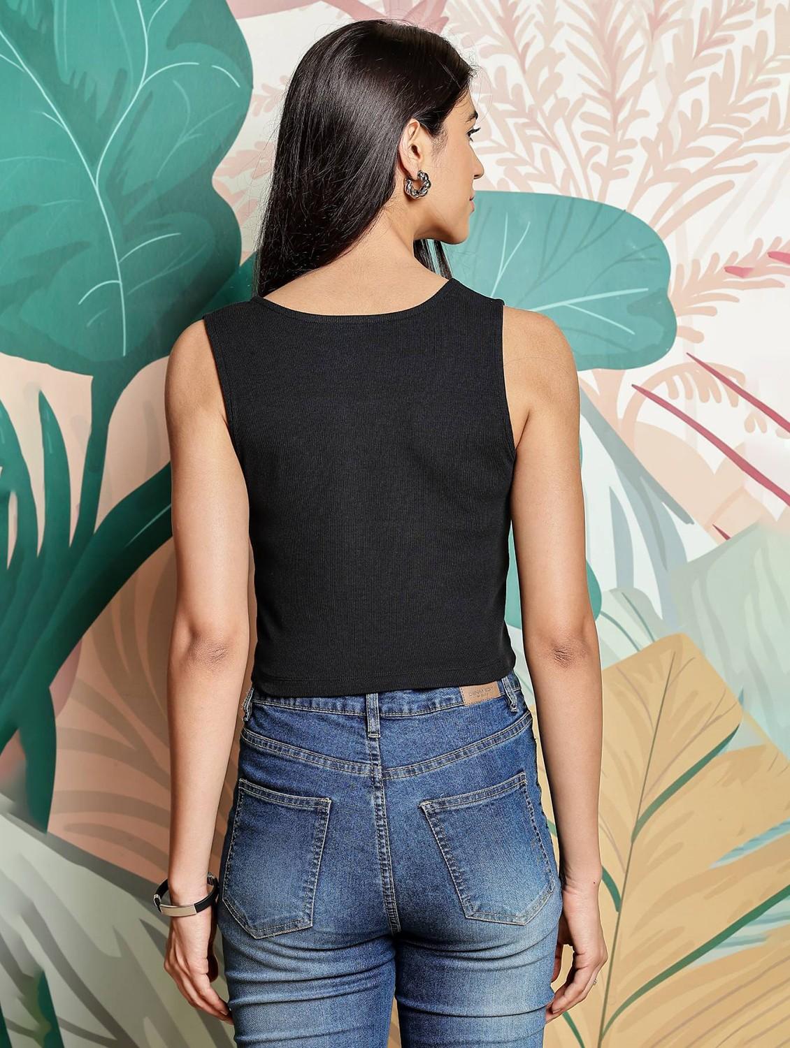 women solid sleeveless crop top - 21954442 - Standard Image - 2