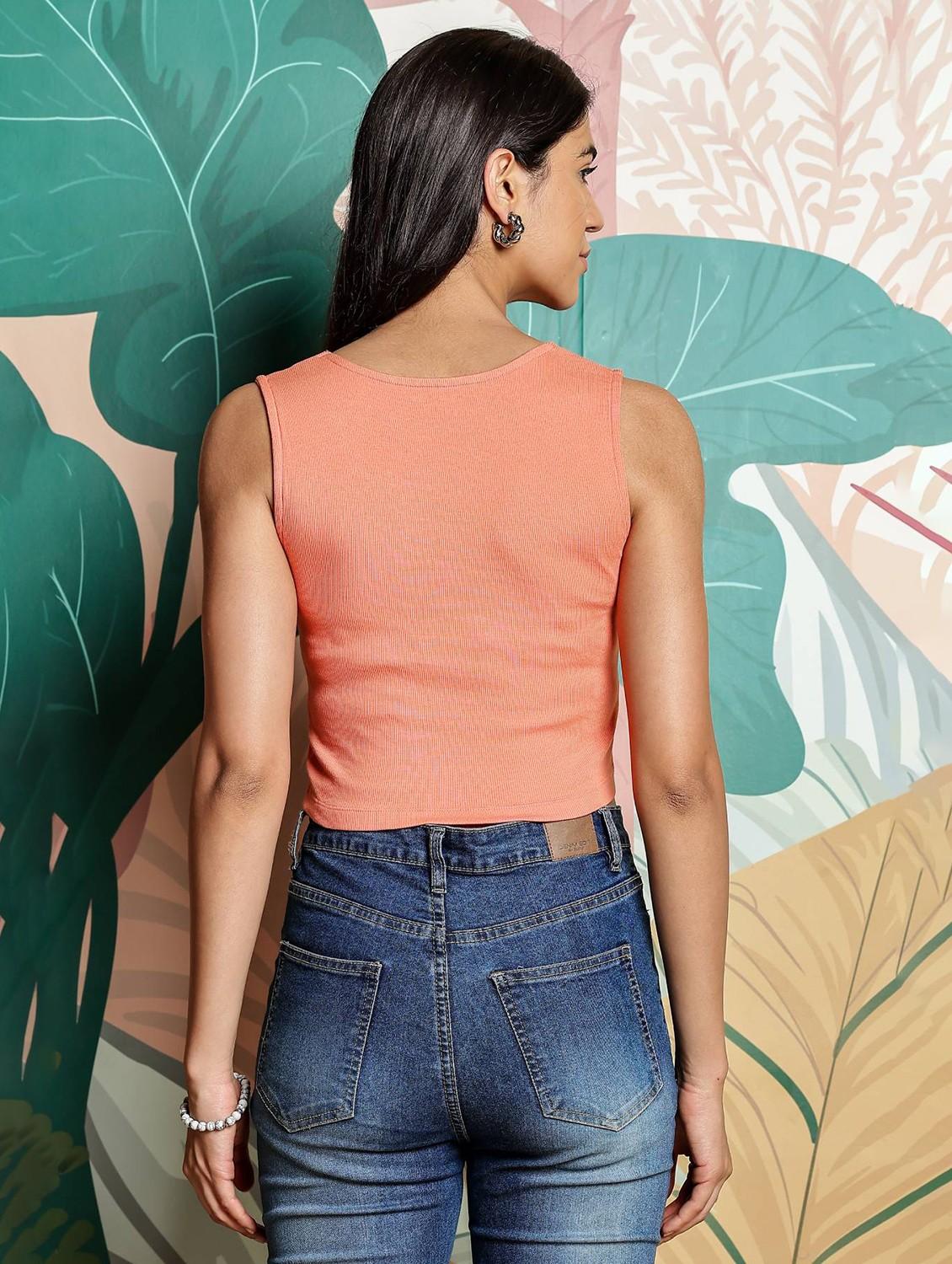 women solid sleeveless crop top - 21954446 - Standard Image - 2