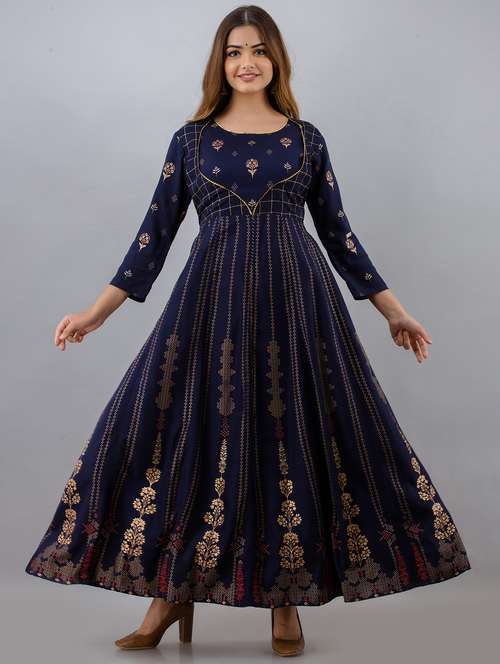 women three quarter sleeve anarkali ethnic dress - 21954478 -  Standard Image - 0