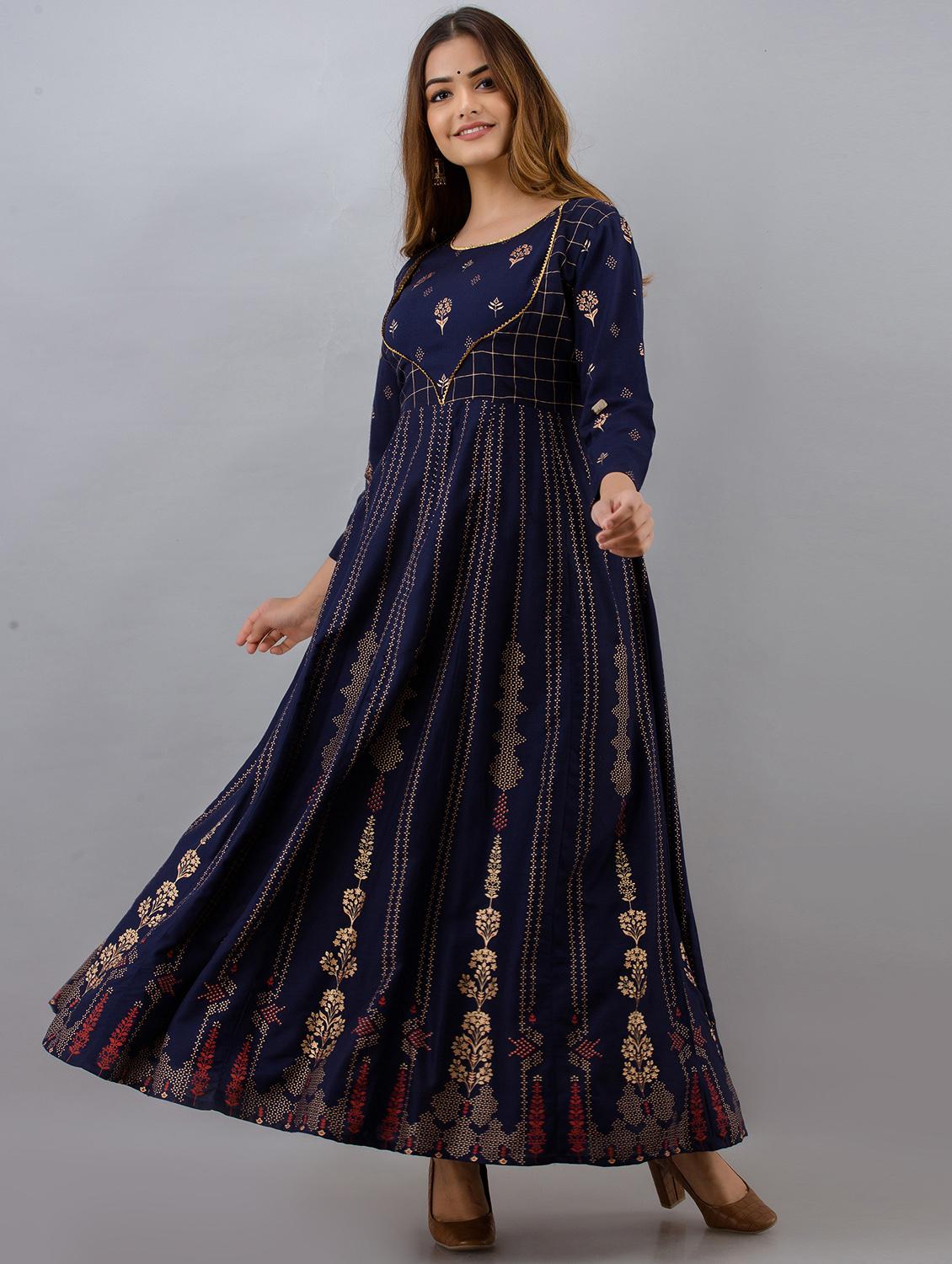 women three quarter sleeve anarkali ethnic dress - 21954478 - Standard Image - 2