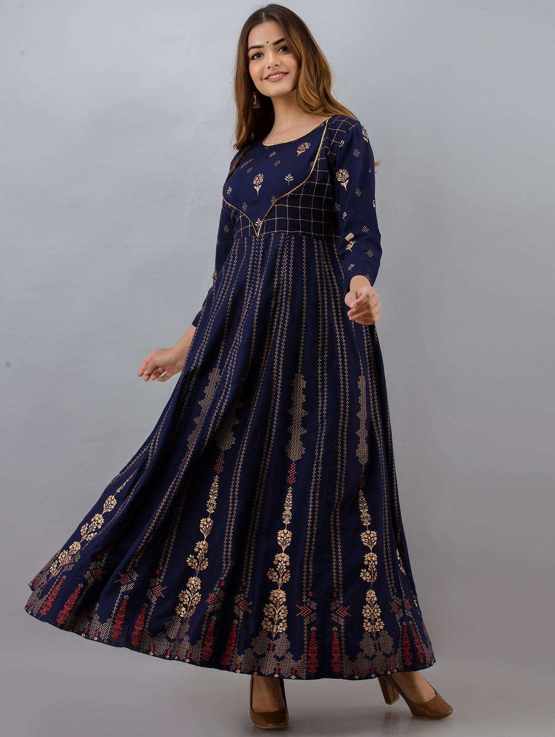 women three quarter sleeve anarkali ethnic dress - 21954478 -  Standard Image - 2