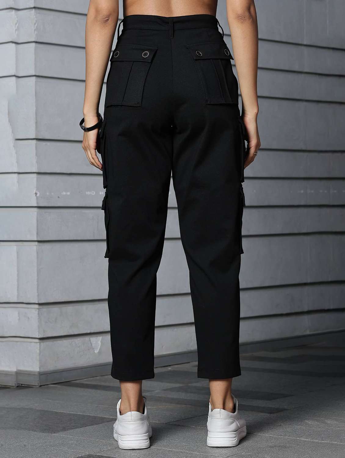 women black solid regular fit cargo - 21954483 -  Standard Image - 2