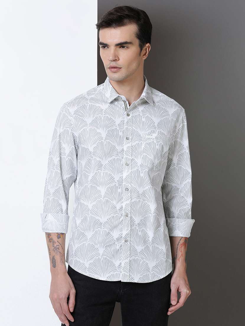 men printed long sleeve regular fit casual shirt