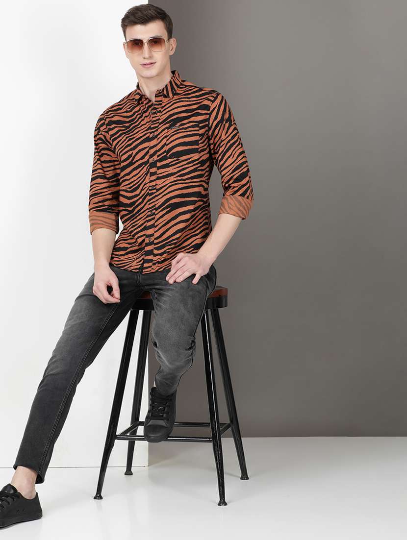 men printed long sleeve regular fit casual shirt