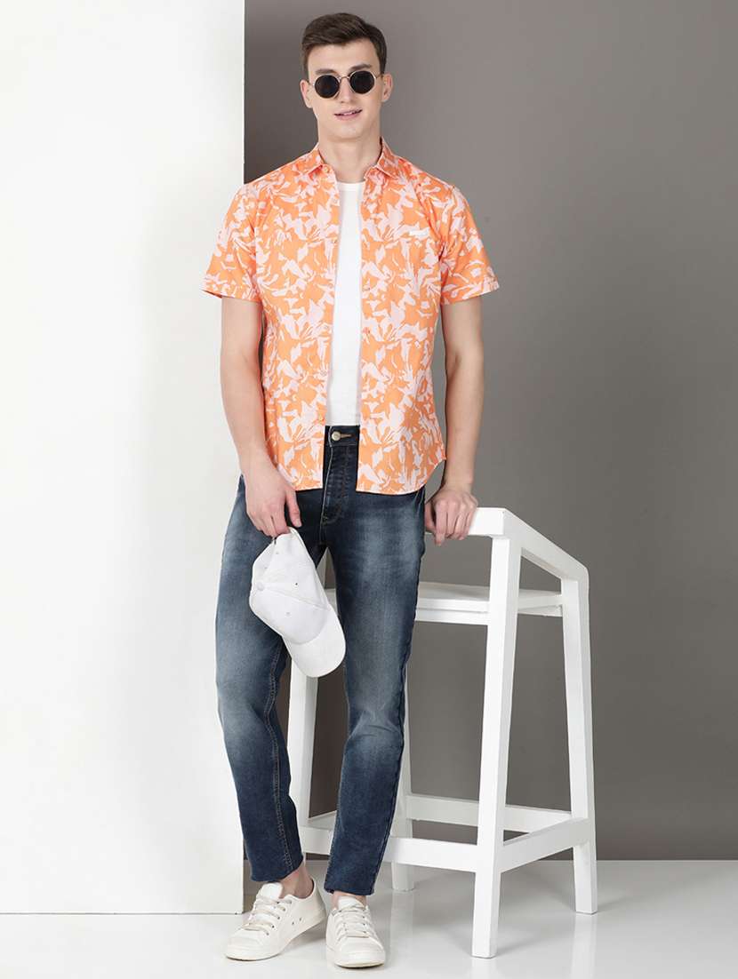 men printed short sleeve regular fit casual shirt
