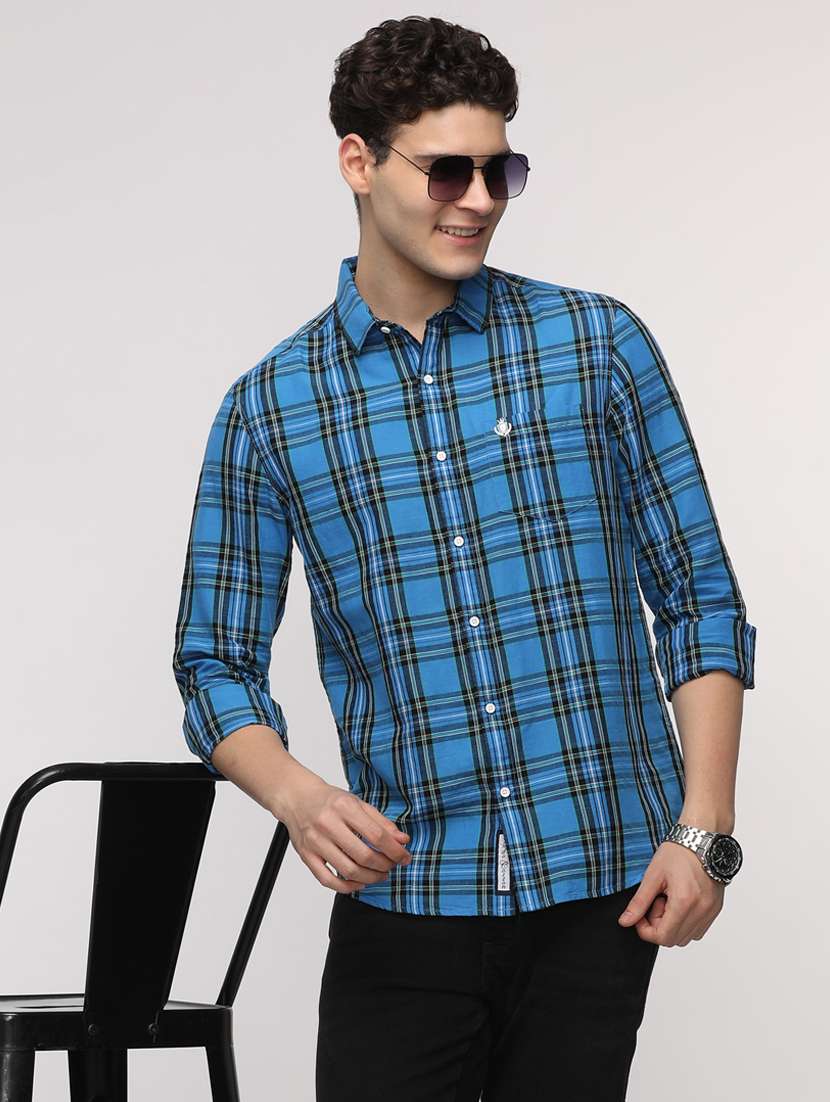 men checkered long sleeve regular fit casual shirt