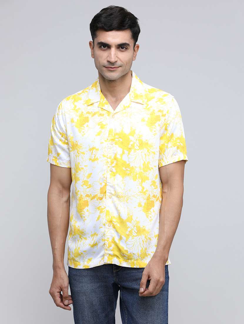 men floral short sleeve regular fit casual shirt