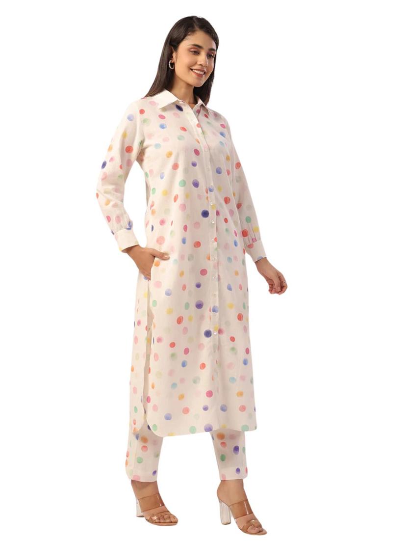 women polka dot long sleeve kurta pant set - 21954630 - Standard Image - 2
