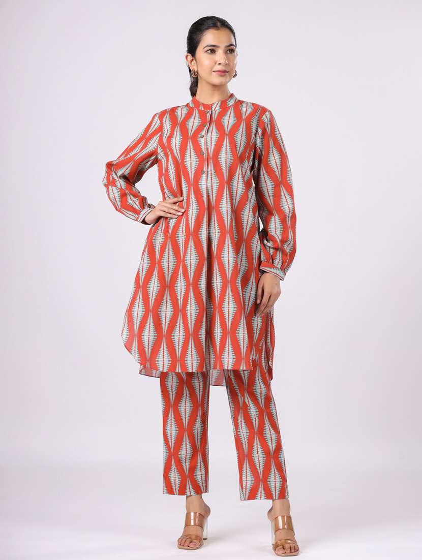 women printed long sleeve ethnic co ord set