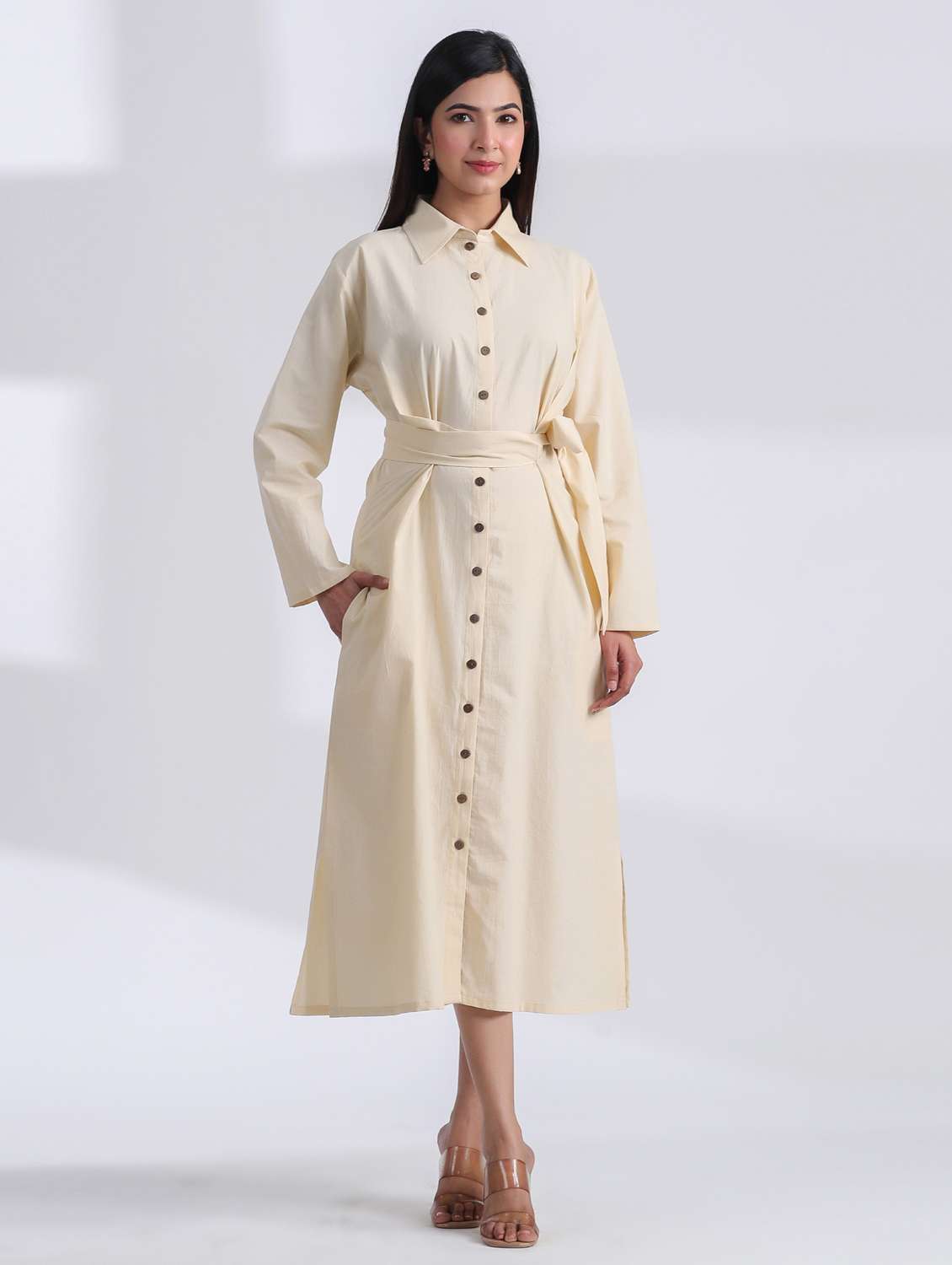 women solid long sleeve shirt dress  - 21954639 -  Zoom Image - 0