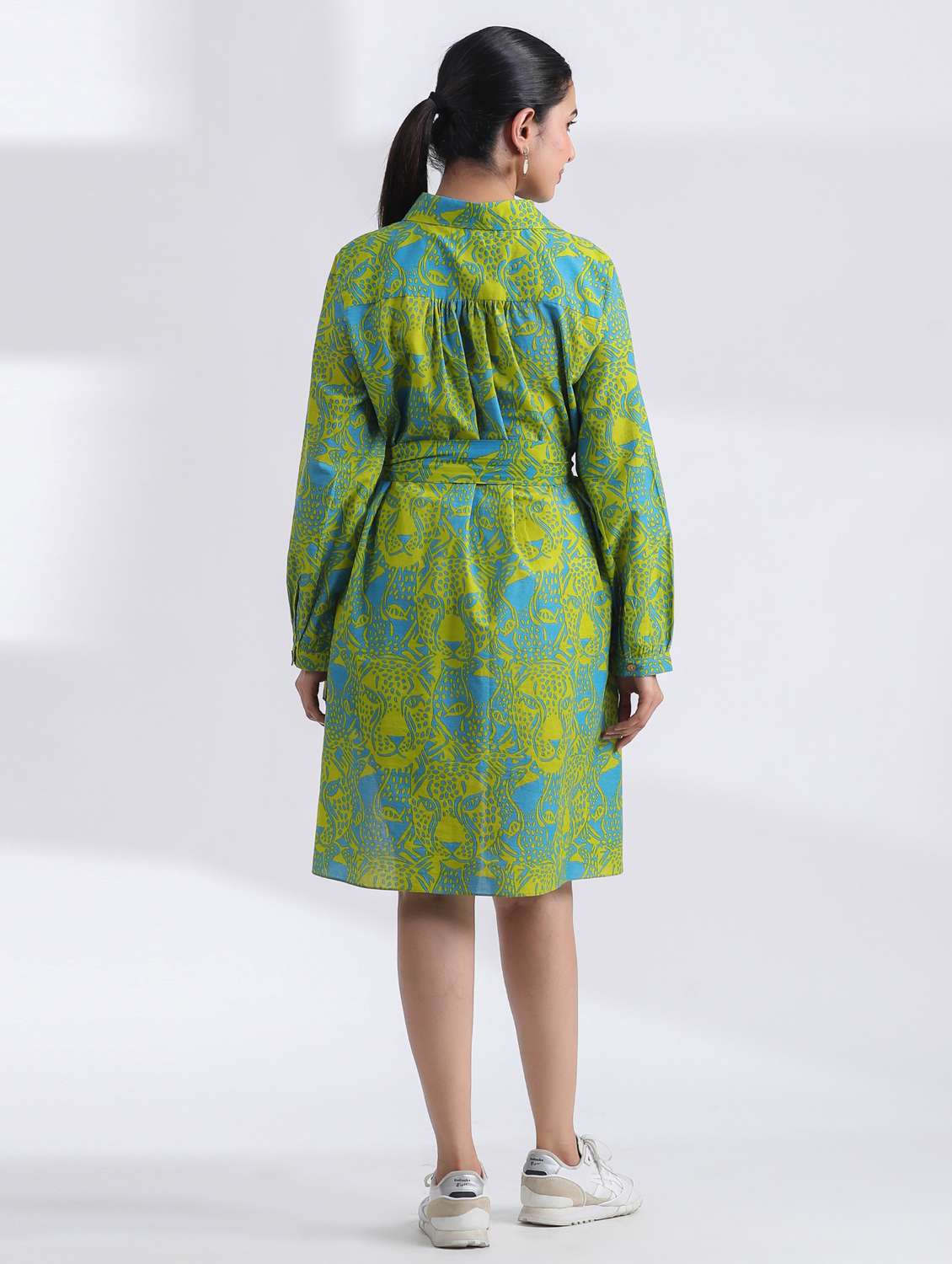 women printed long sleeve high low ethnic dress - 21954643 - Standard Image - 2