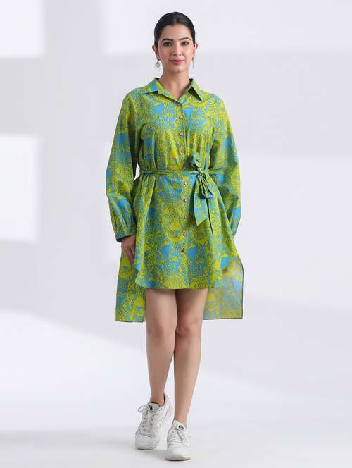 women printed long sleeve high low ethnic dress - 21954644 -  Standard Image - 0