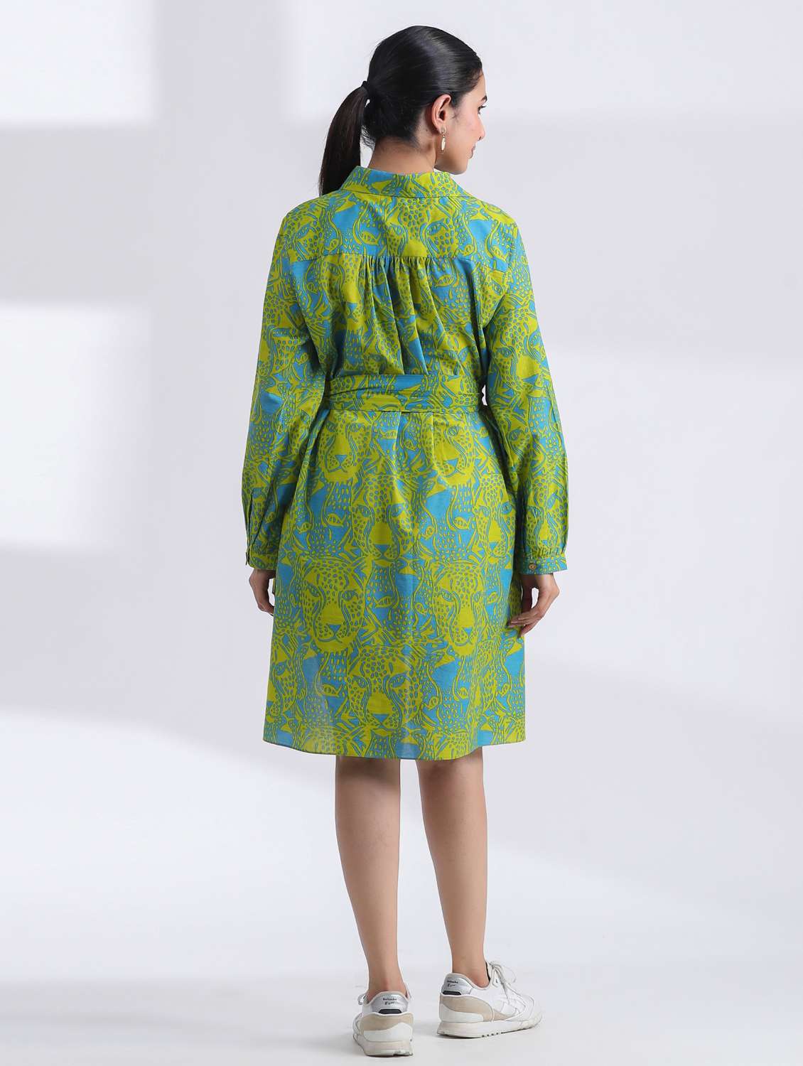 women printed long sleeve high low ethnic dress - 21954644 - Standard Image - 2