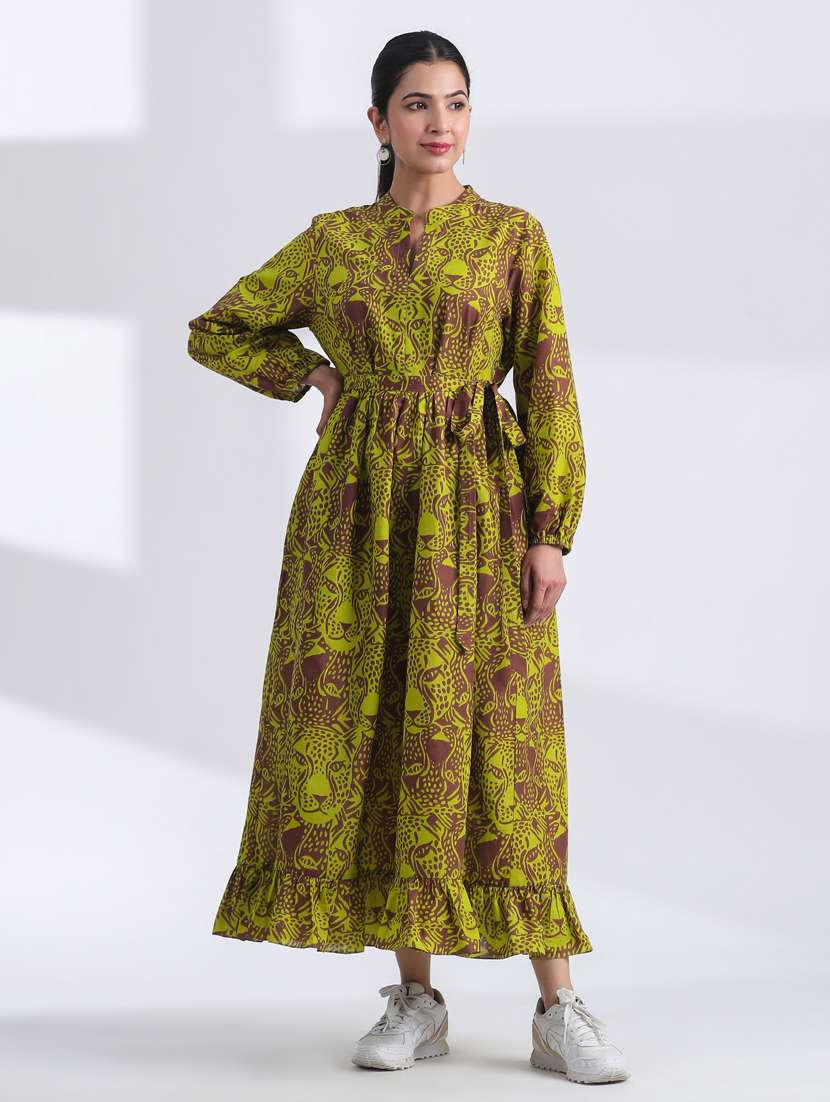 women printed long sleeve tiered ethnic dress - 21954646 -  Zoom Image - 0