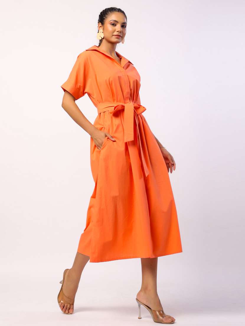 women solid short sleeve a-line ethnic dress