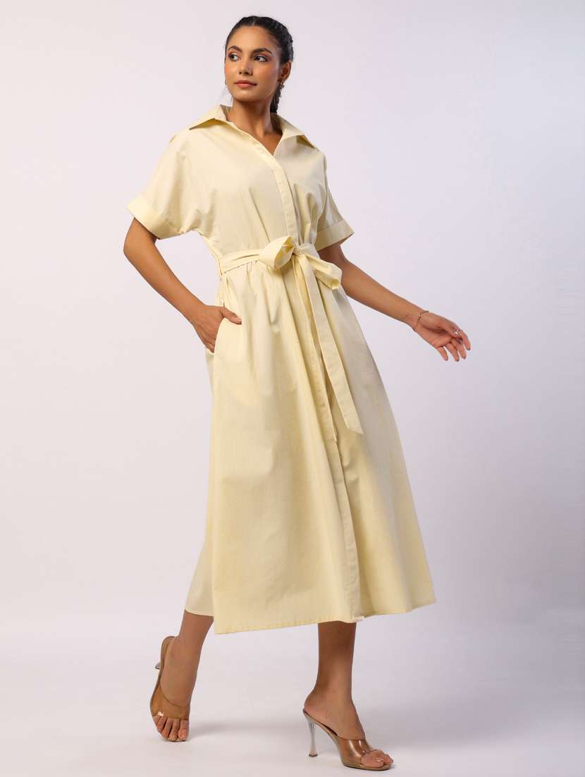 women solid short sleeve a-line ethnic dress - 21954650 - Standard Image - 2