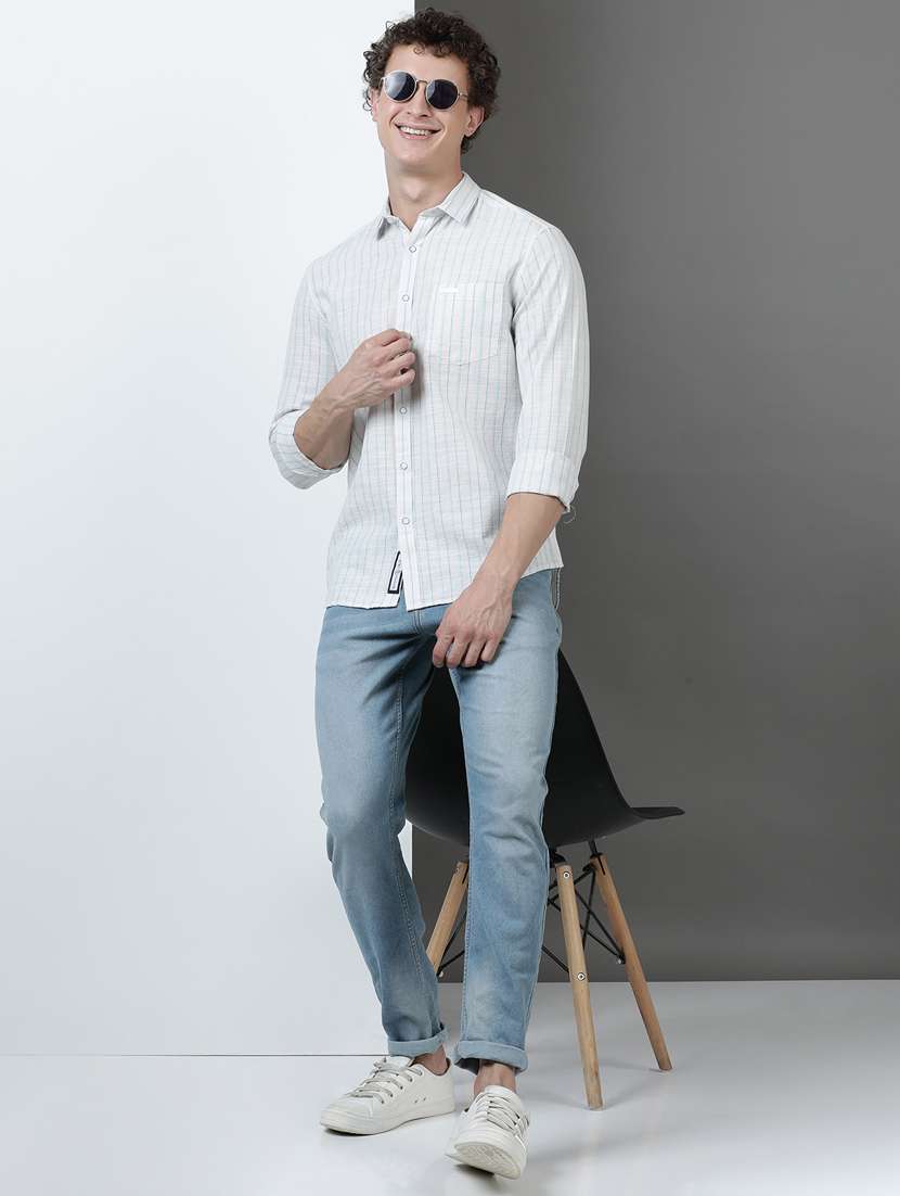 men striped long sleeve regular fit casual shirt