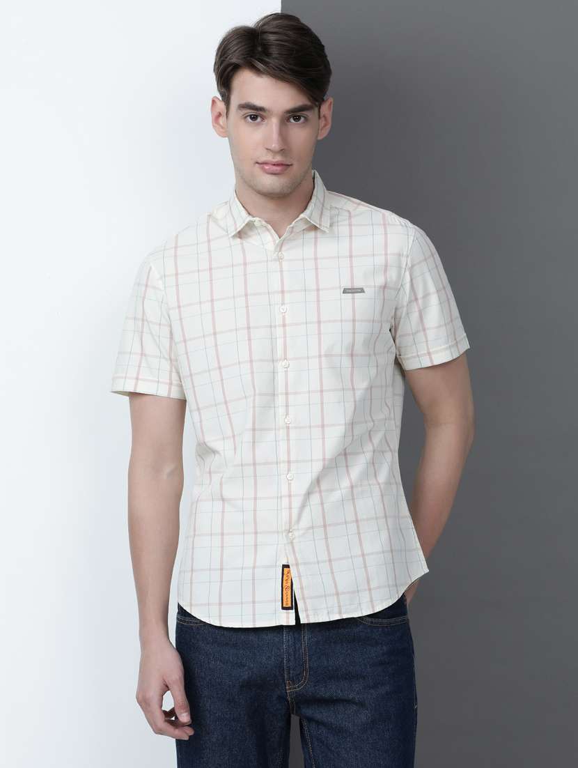 men checkered short sleeve regular fit casual shirt