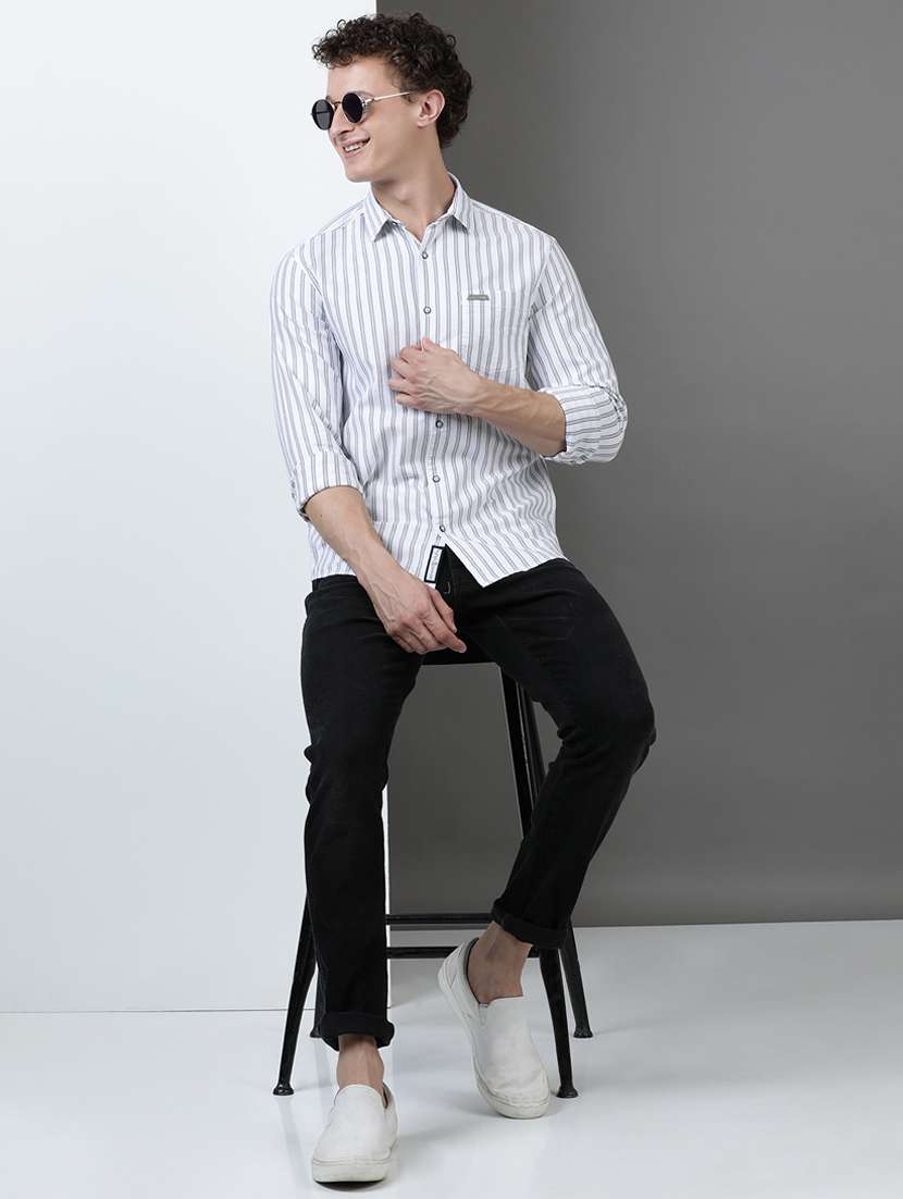 men striped long sleeve regular fit casual shirt