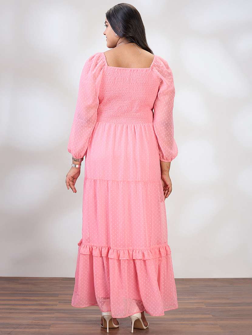 women plus size self designed puff sleeve tiered dress - 21954888 - Standard Image - 2