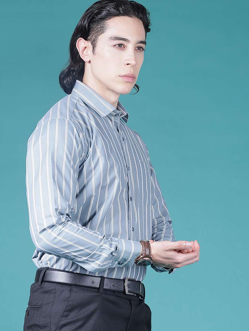 men striped collared long sleeve formal shirt - 21955692 -  Standard Image - 2