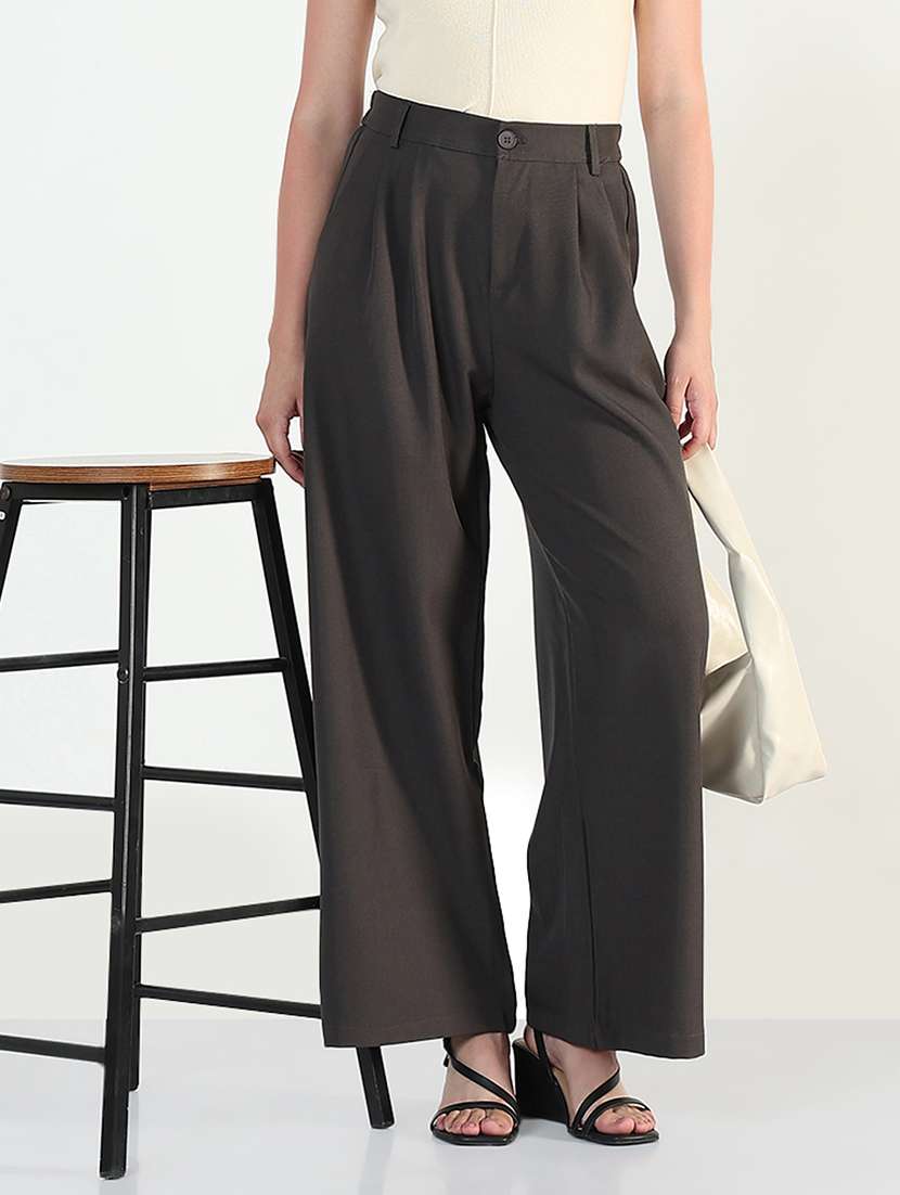 women's charcoal pleated wide leg formal trousers