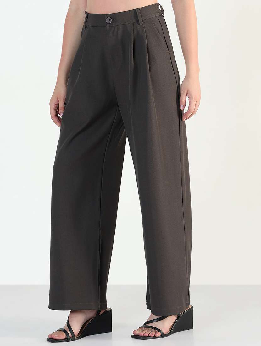 women's charcoal pleated wide leg formal trousers - 21955768 -  Standard Image - 2