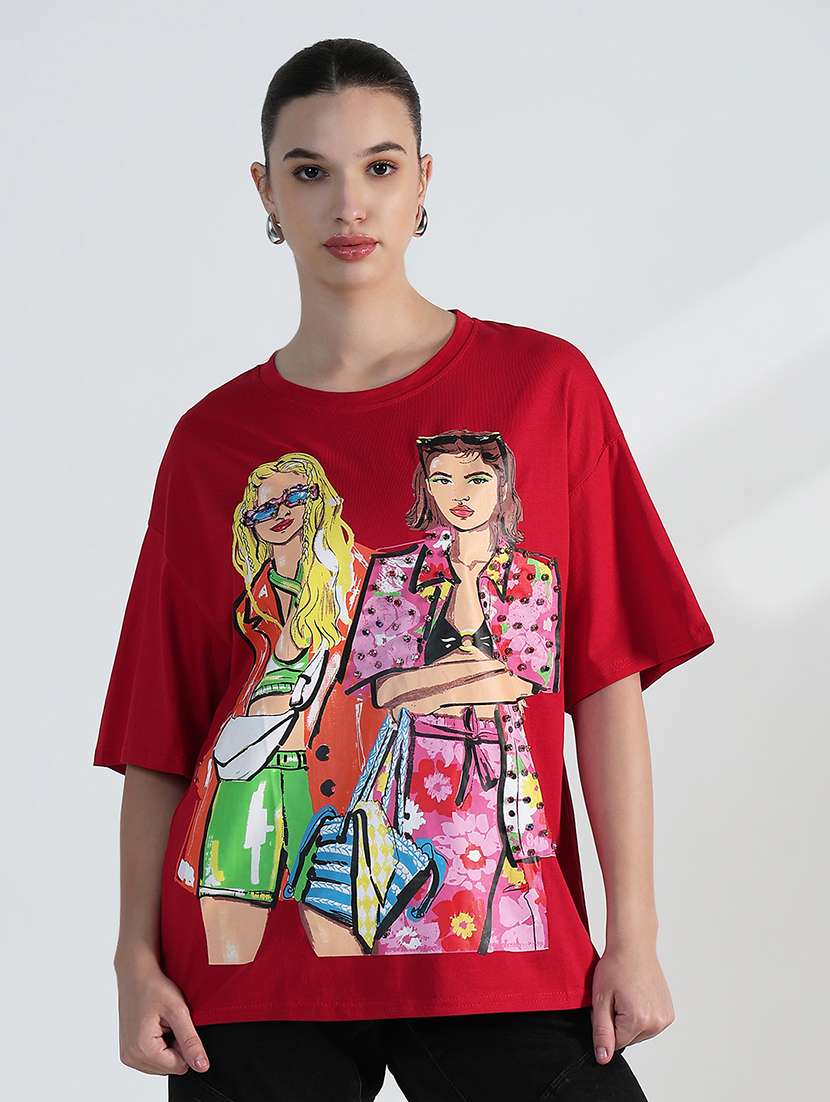 women printed drop shoulder oversized t-shirt - 21955775 -  Standard Image - 2