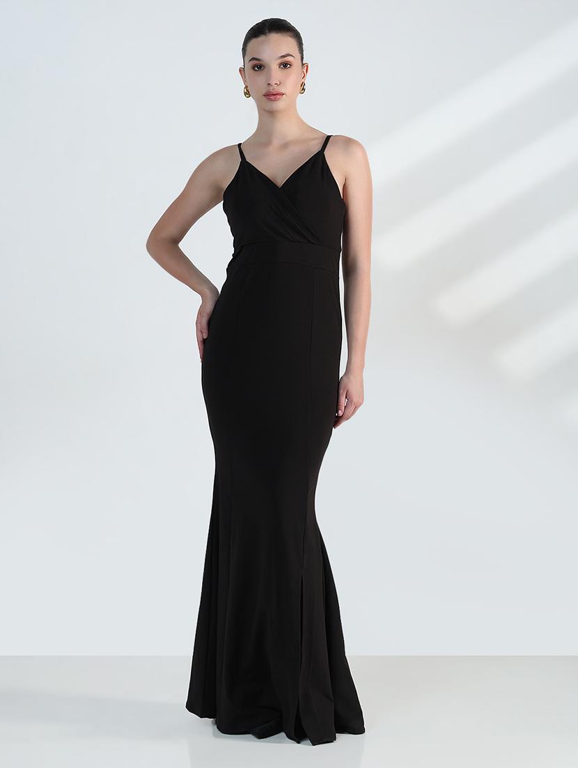 women black solid shoulder strap maxi dress - 21955784 - Standard Image - 2