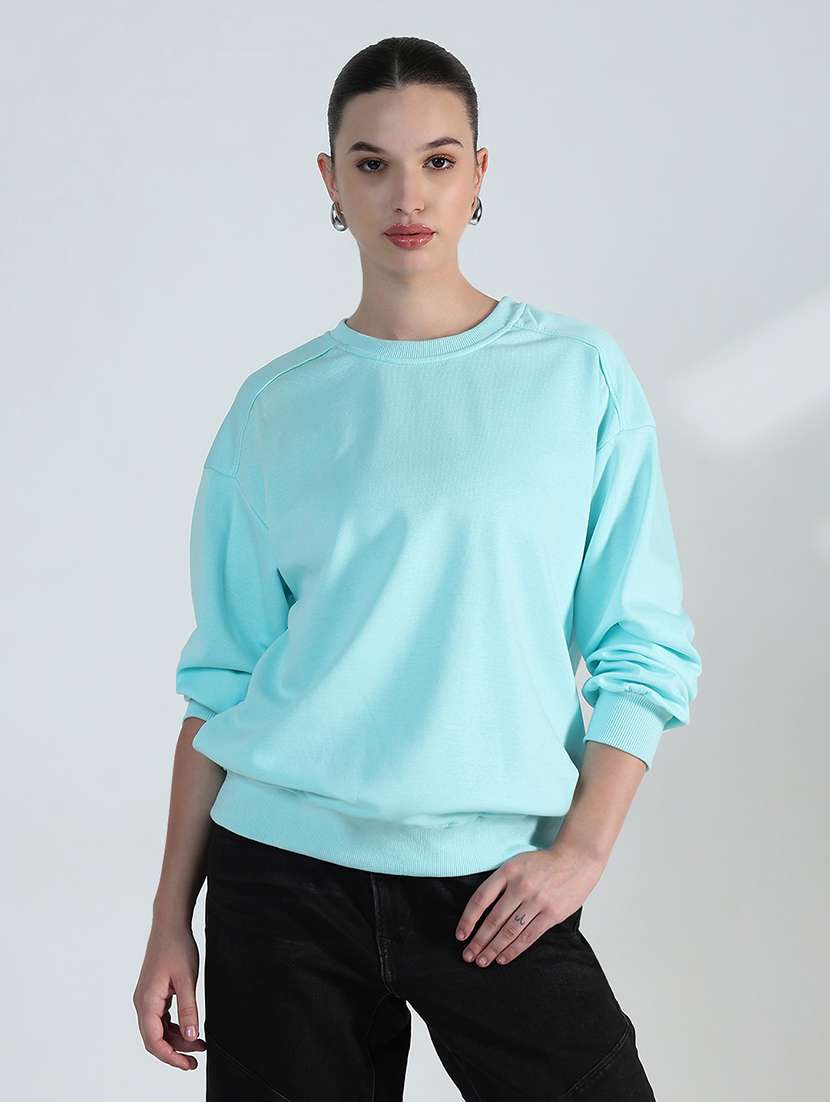 women solid long sleeve loose fit sweatshirt - 21955785 - Standard Image - 2