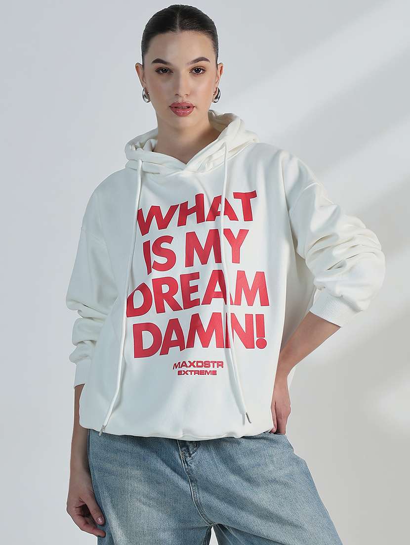 women typographic print loose fit hooded sweatshirt - 21955794 -  Standard Image - 2